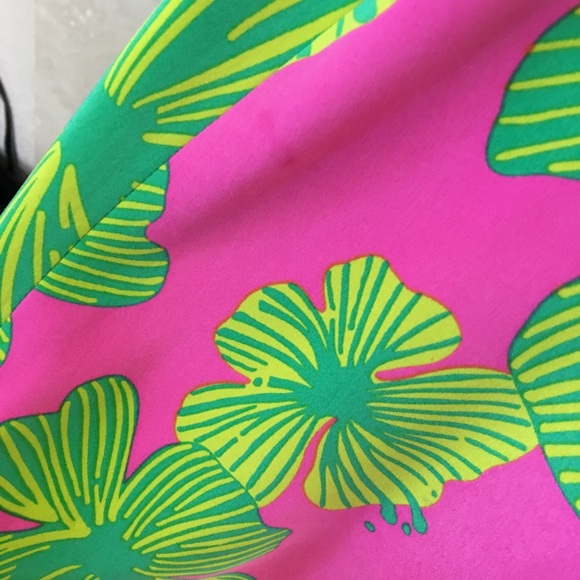 Lilly Pulitzer Silk Wrap Pink Green Hibiscus Dress - Picture 7 of 8